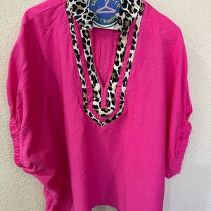 Entro Fuchsia Top with Leopard Accents